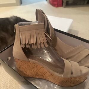 Chocolat Blu taupe high cork wedge sandals